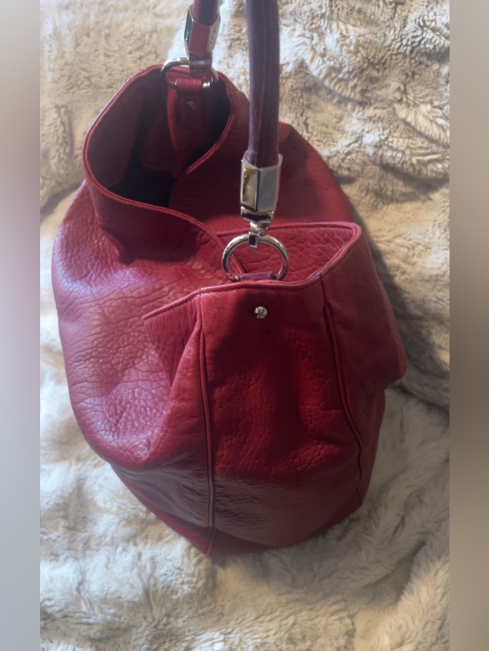 NEW | Yves Saint Laurent | Plush Red Crimson Leather Shoulder Handbag Women’s - Picture 7 of 15